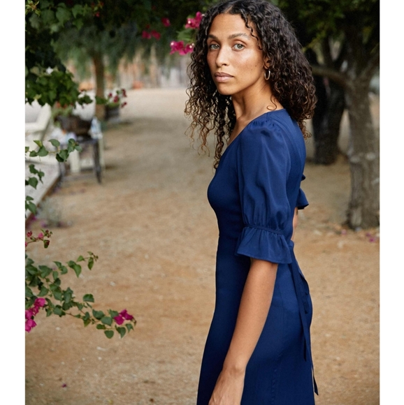 Christy Dawn Lennon Dress XS Midnight Navy Blue Puff Sleeves Midi Boho Country - Picture 4 of 16